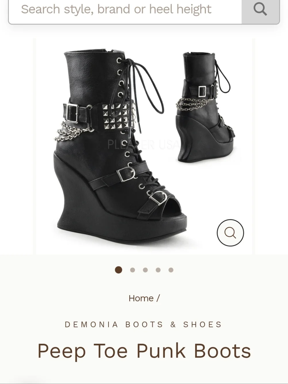 Demonia Black Peep-Toe Lace-Up Punk Wedge Boots with Chains & Studs